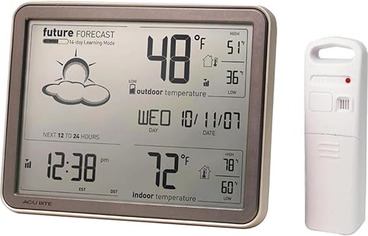 AcuRite 75077A3M Self-Learning Forecast Wireless Weather Station with Large Display and Atomic Clock, Black