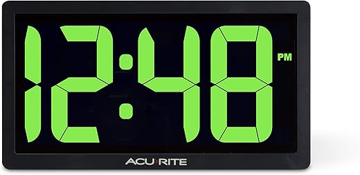 AcuRite 75112M 10-inch LED Digital Clock with Auto Dimming Brightness Green