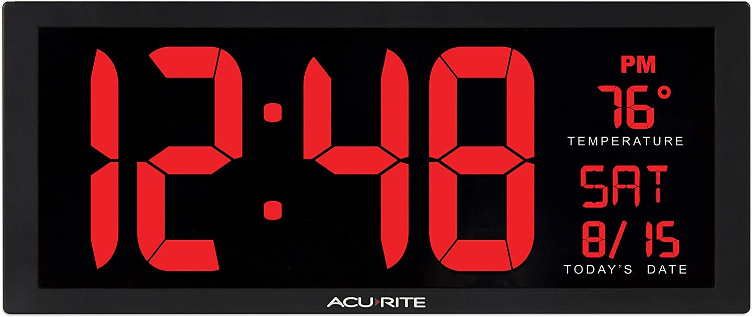 AcuRite Large Digital LED Oversized Wall Clock with Date and Temperature