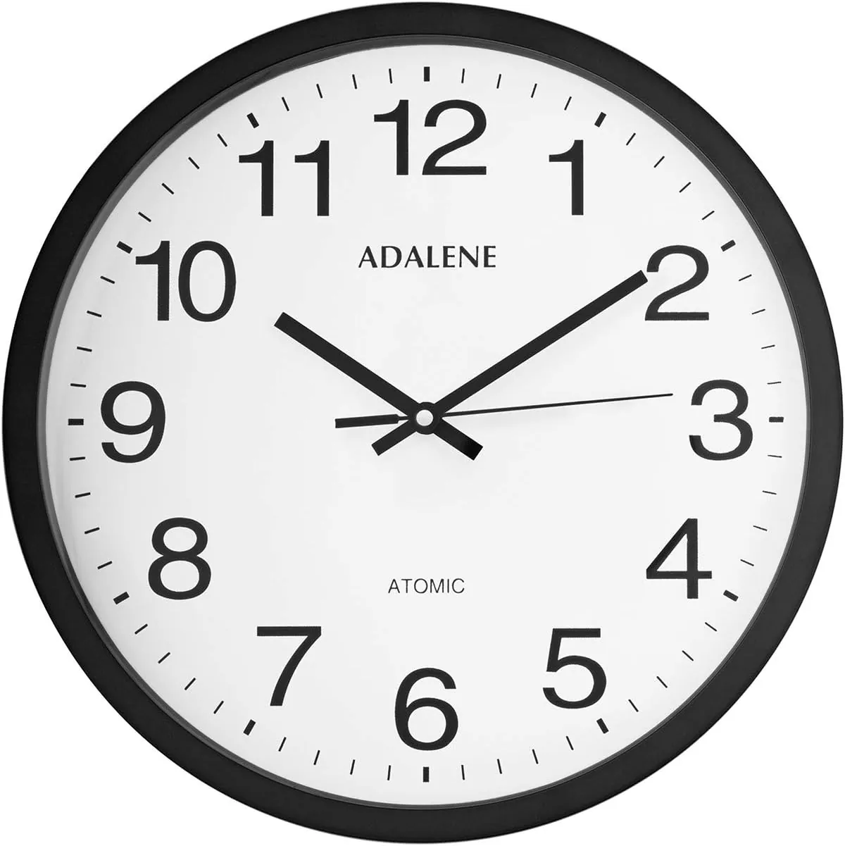 Adalene 12 Inch Large Atomic Wall Clock Analog Display - Vintage Black Wall Clock Atomic Movement - Battery Operated Modern Wall Clock for Office, School Classroom, Kitchen, Bedroom, Bathroom, Outdoor