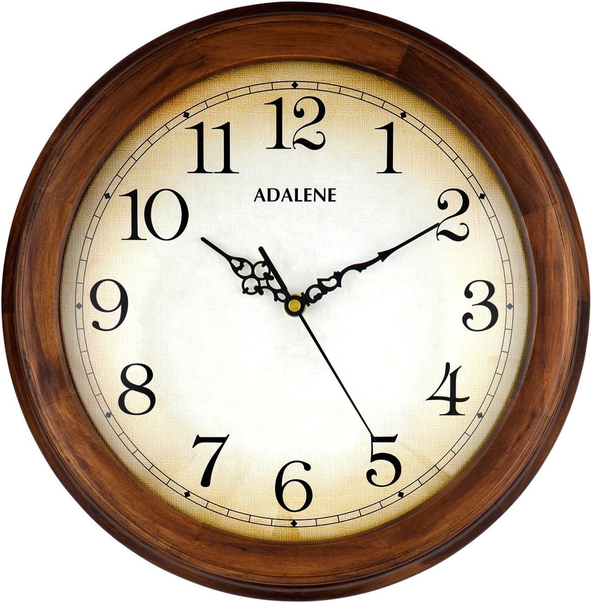 Adalene Wall Clocks Large Decorative For Living Room Decor 14 Inch Wooden Frame - Quiet Battery Operated Wood Wall Clock Silent Non Ticking Analog Quartz Movement, Large Numbers, For Kitchen, Bedrooms