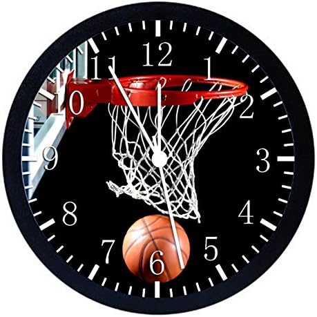 ADecor Basketball Wall Clock Large 12 inch Black Frame Clear Face Silent Non-Ticking Nice for Gift or Décor W118