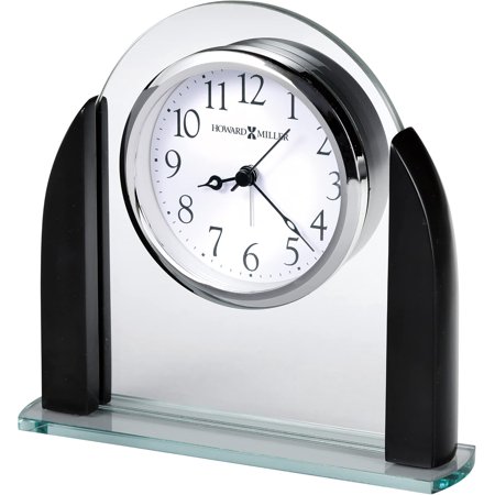 Aden Alarm Table Clock 645-822 – Glass Crystal, Black Satin Finished Wood Sides, Arabic Numerals, Modern Home Décor, Quartz Alarm Movement