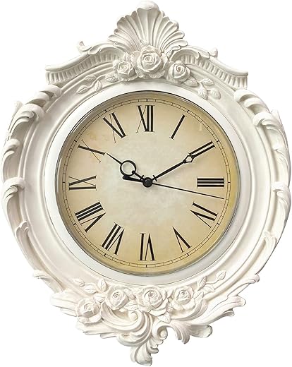 AELS 13x11 Inch Vintage Wall Clock, European Style Decorative Retro Wall Clock, Quality Quartz Battery Operated Hanging for Living Room Bedroom Office Décor, Distressed White Grey