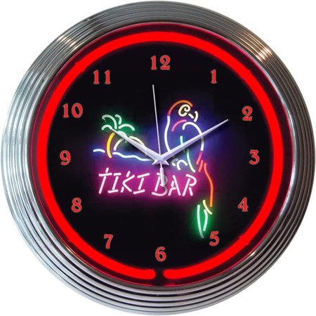 AestQaul 8TIKIX Tiki Bar Neon Clock, Lit with red neon light By Brand AestQaul