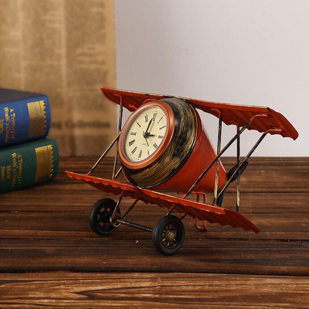 Airplane Alarm Clock Metal Tabletop Old Fashioned Comfortable Decoration