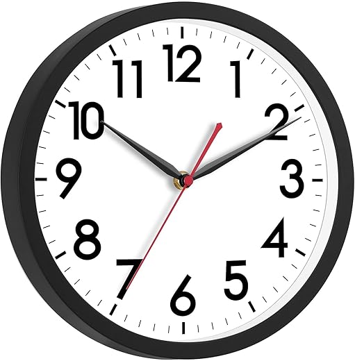 AKCISOT 12 Inch Wall Clock Silent Non-Ticking Modern Wall Clocks Battery Operated - Analog Classic Clock for Office, Home, Bathroom, Kitchen, Bedroom, School, Living Room(Black)