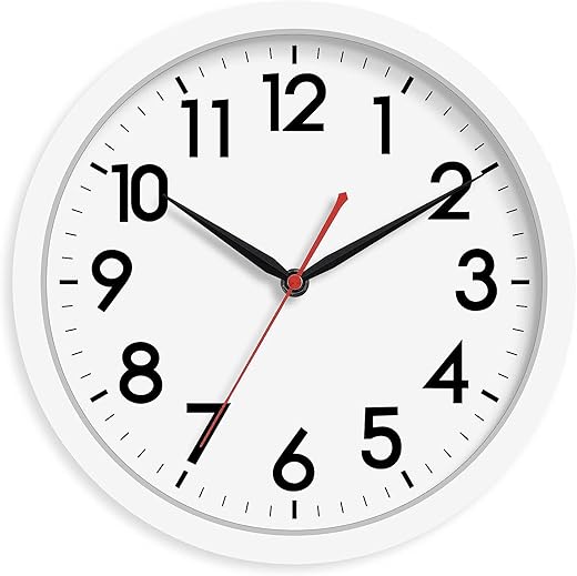 AKCISOT 12 Inch Wall Clock Silent Non Ticking Modern Wall Clocks Battery Operated, Analog Classic Clock Decorative for Bedroom, Kitchen, Home Office, Bathroom, School, Living Room (White)