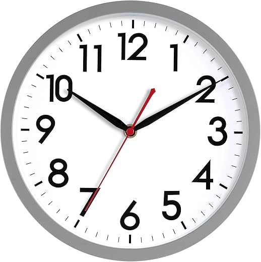 AKCISOT Wall Clock 10 Inch Silent Non-Ticking Modern Clocks Battery Operated - Analog Classic for Office, Home, Bathroom, Kitchen, Bedroom, School, Living Room(Gray)