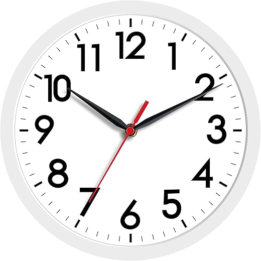 AKCISOT Wall Clock, Modern Small Wall Clocks Battery Operated 8 Inch, Silent Non-Ticking Analog Classic for Office, Home, Bathroom, Kitchen, Bedroom, School(White)