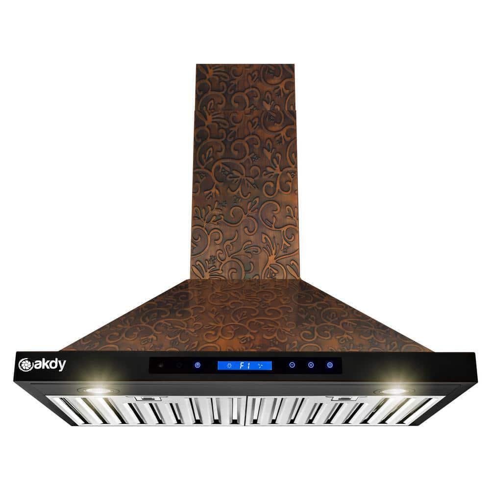 AKDY Wall Mount Range Hood 42"H Plastic Vent Indoor Touch pad Embossed Copper