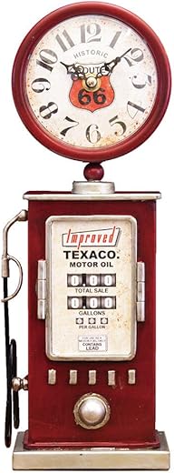 Akizuki Boeki Red TEXACO Table Clock, W 5.4 x D 3.0 x H 13.8 inches (13.7 x 7.5 x 35 cm), Table Clock, Gas Pump, EA180150GAK-RD