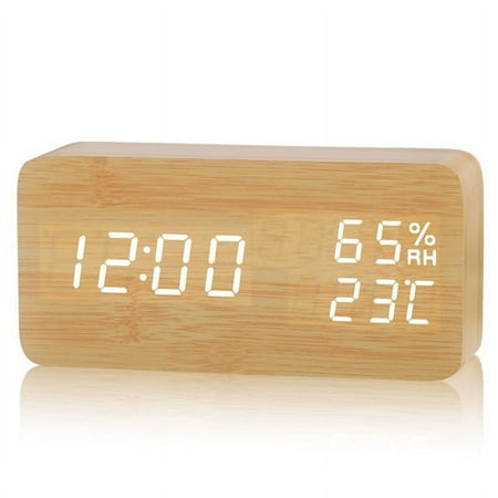 Alarm clock digital clock digital alarm clock wooden LED alarm clock (white bamboo lamp 15 x 4 x 7CM