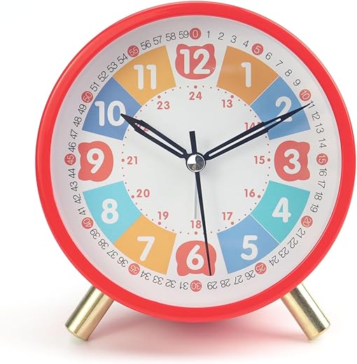 Alarm Clock for Kids 4.5" Analog Alarm Clock for Children Time Learning Bedroom Battery Operated Clock Red