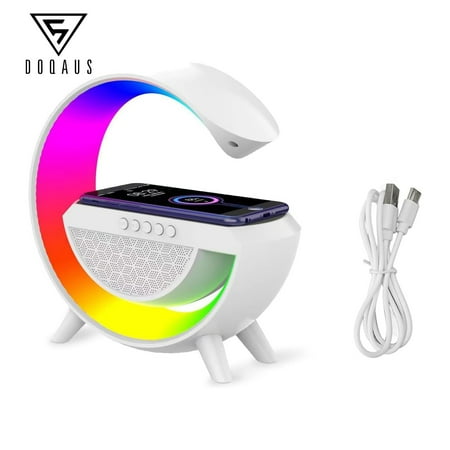 Alarm Clock, New Mini Wireless Speaker Charger, Atmosphere Light with Wireless Charging Function, Digital Alarm Clock, bluetooth & FM Radio, Desk Clock for Bedroom