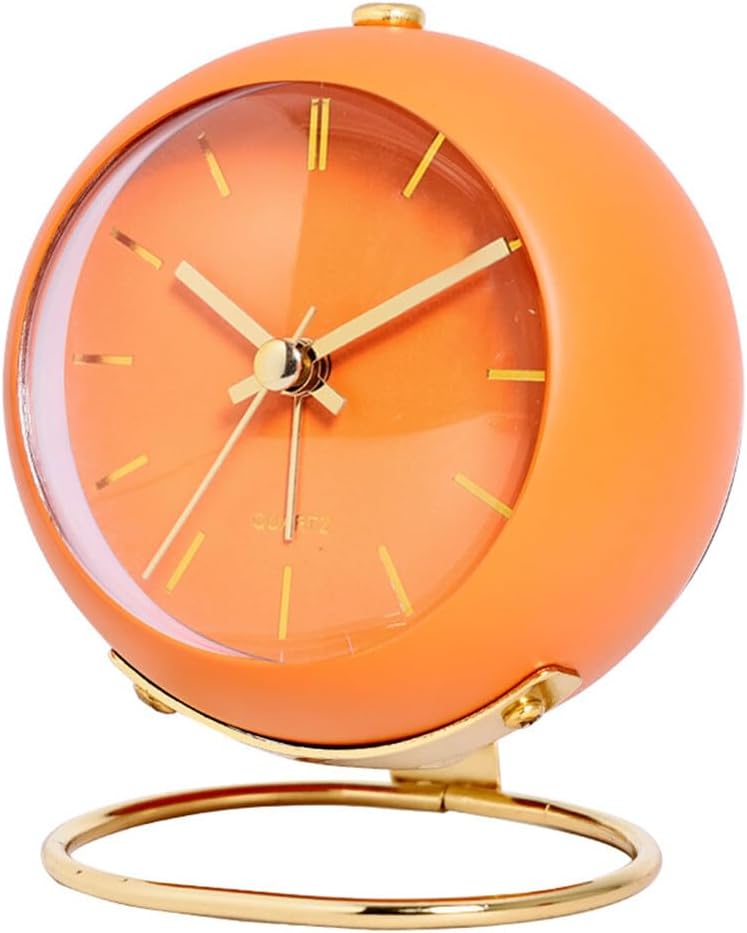 Alarm Clocks, Retro Small Desk Clock with Night Light, Silent Non-Ticking, Mute Hands Tabletop Metal Clock for Kids,Bedroom,Travel,Kitchen,Home,Bedside Desktop Simple Style (Orange)