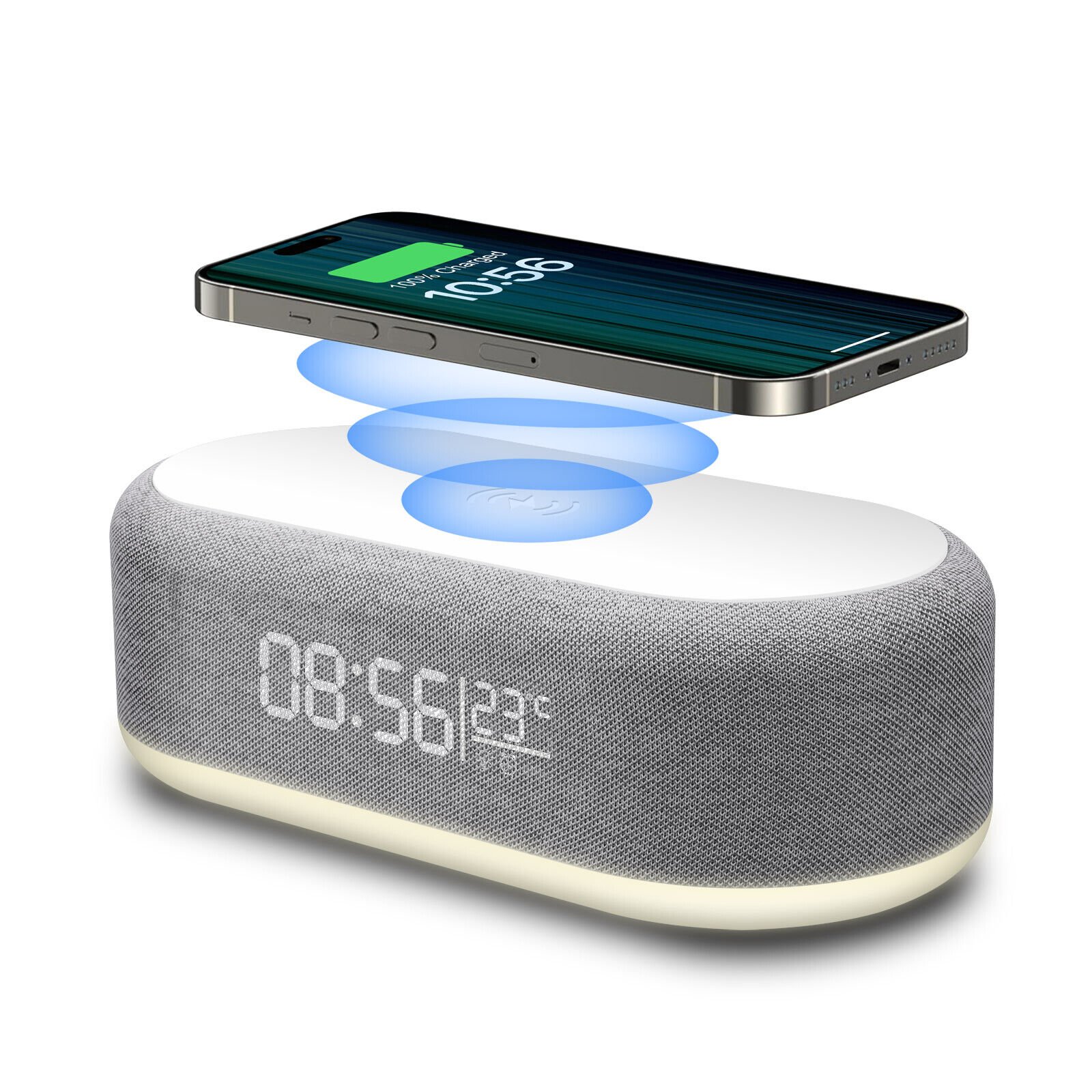 Alarm Clock Wireless Charger Dock Charging Station With Night Light Thermometer