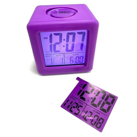 Alarm Clock With Silicone Protective Sleeve LCD Alarm Clock Square Soft Cube,12 24h,Battery Operated,Large Display Easy Read,Date, Time And Snooze Alarm Clock,3x3inch