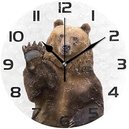 ALAZA Hipster Cute Brown Bear Round Wall Clock, Silent Non Ticking Oil Painting Home Office School Decorative Clock Art