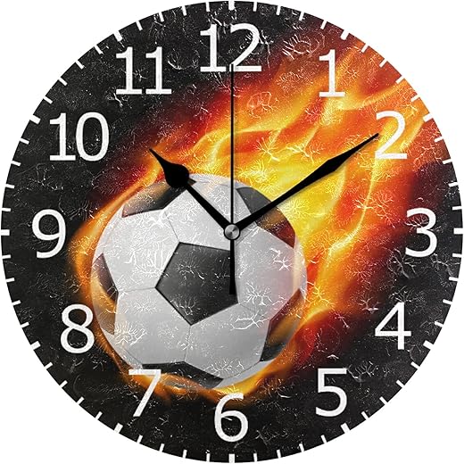 ALAZA Non-Ticking Silent Round Wall Clock, Soccer Ball on Fire Decor Clock for Home School Kitchen Bedroom Living Room