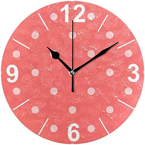 ALAZA Red Coral Polka Dots Round Wall Clock, Silent Non Ticking Oil Painting Home Office School Decorative Clock Art