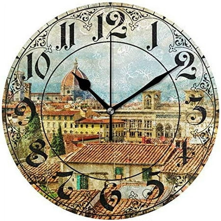 Alaza Vintage Italian Florence Round Wall Clock, Silent Non Ticking Oil Painting Home Office School Decorative Clock Art