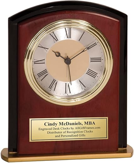 AllGiftFrames Engraved Retirement Employee Service Award Clock Cathedral Mahogany Black Border Clock with Gold Engraving Plate Anniversary Wedding Coworker Colleague Boss Desk Clock