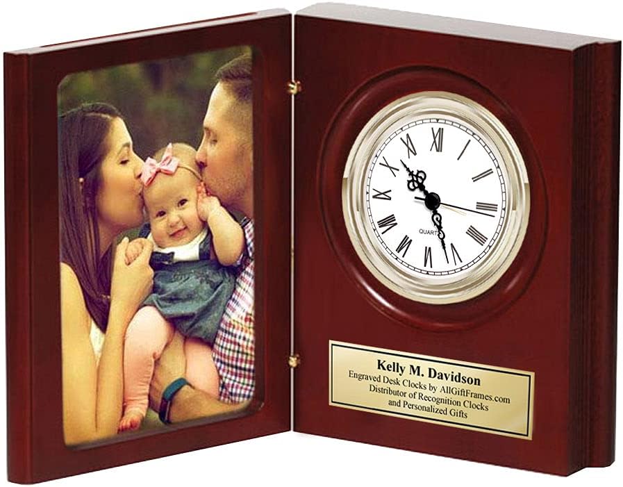 AllGiftFrames Folding Award Bookcase Photograph Engraved Desk Clock Personalized 4x6 Photo Picture Executive Employee Appreciation Gift Present Anniversary Wedding Case