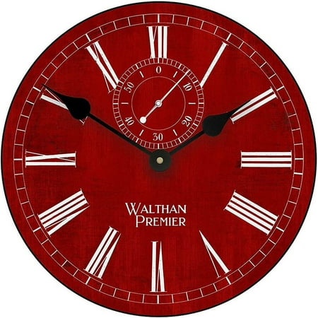 Alston Walthan Red Large Wall Clock | Beautiful Color, Silent Mechanism, Made in USA