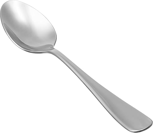 Amazon Basics Stainless Steel Dinner Spoons with Round Edge, Large Tablespoons, 7.9 inches, Pack of 12, Silver