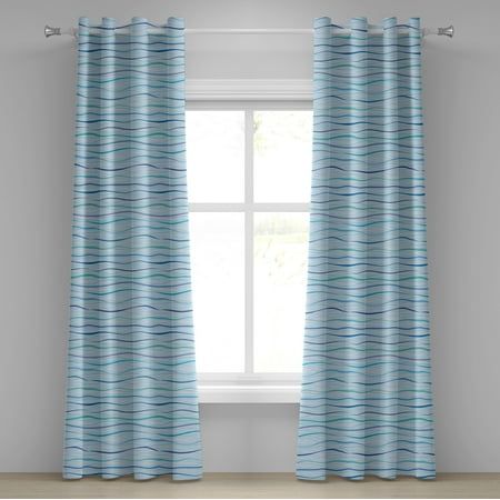 Ambesonne Ocean Waves Grommet Curtain, Curvy Stripes Nautical, 50x72, Pale Sky Blue Turquoise