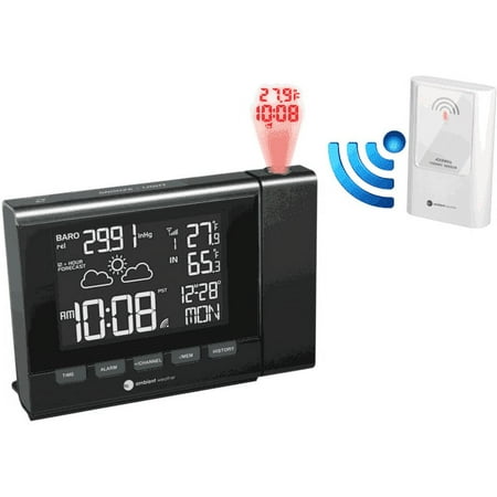 Ambient Weather RC-8401 Projection Clock with Forecast, Barometer, Atomic Clock and Indoor/Outdoor Temperature Color Changing Display