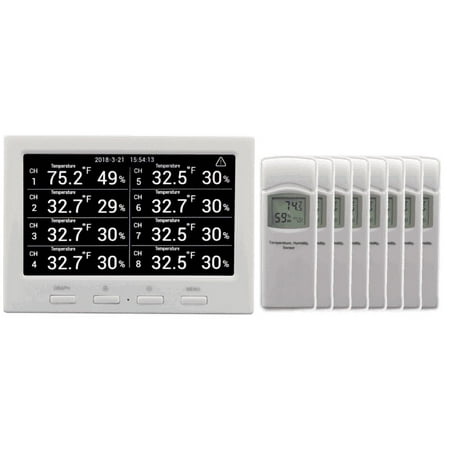 Ambient Weather WS-3000-X8 Wireless Thermo-Hygrometer with Logging, Alarming, Radio Controlled Clock with 8 Remote Sensors