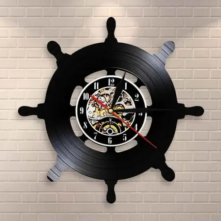 Amblelife Captain Ship Wheel Wall Art Ship Steering Living Room Wall Decor Vinyl Record Wall Clock Travel Sea Sailing Mariner Sailors Gift