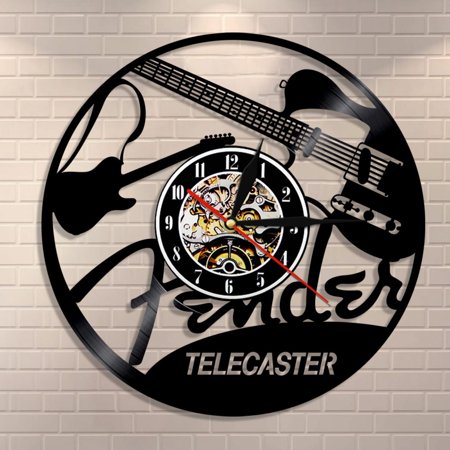 Amblelife Electric Guitar Design Vinyl Record Wall Clock Musical Instruments Music Studio Unique Modern Art Vintage Vinyl LP Wall Watch