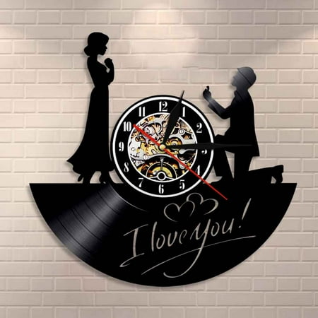 Amblelife Marry Me Wall Clock Romantic Love Wedding Decor Marriage Love Story Valentine's Day Vintage LP Vinyl Record Clock Gift For Her