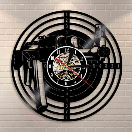 Amblelife Shooting Gun Vinyl Record Wall Clock Shooting Target Vinyl Clock Air Rifle Circle Modern Vinyl Army Wall Art Decorative Clock