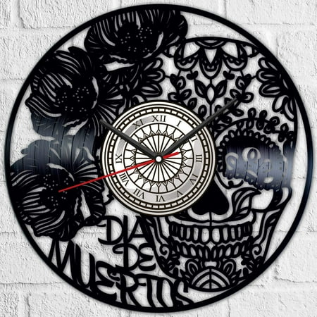 Amblelife Skull Day of The Dead Vinyl Record Wall Clock Retro style Wall clock Silent Home Decor Unique Art Special Home Accessories Creative Personality Gift