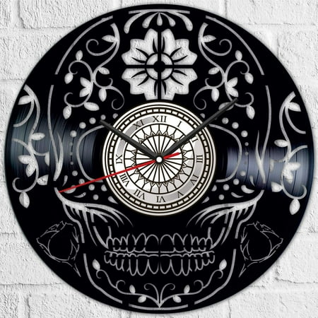 Amblelife Skull Day of The Dead Vinyl Record Wall Clock Retro style Wall clock Silent Home Decor Unique Art Special Home Accessories Creative Personality Gift