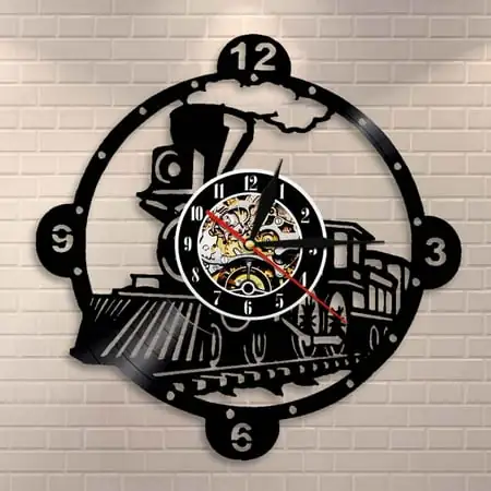 Amblelife Steam Locomotive Train Wall Clock Vintage Steam Engine Vinyl Record Clock Train Locomotive Wall Decor Train Enthusiast Gift