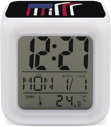 American Flag Made with Hockey Sticks Digital Alarm Clock Cube 7 Colors Clock LED Change Glowing Desk Clocks for Home Decor Funny Print