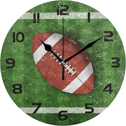 American Football Field Wall Clock Silent Non-Ticking,Sport 9.5 Inch Round Wall Clock Battery Operated Clock Decor for Boys Room Home Wall Bathroom Kitchen Bedroom Living Room Office Classroom Patio