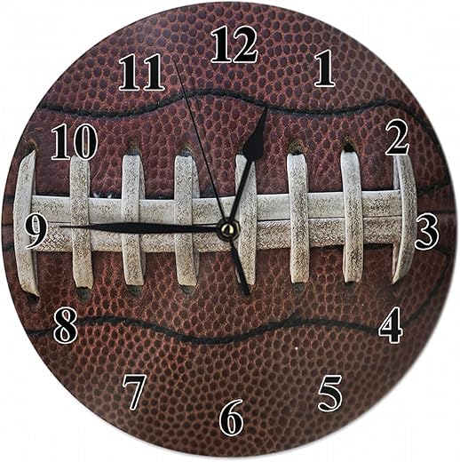 American Football Wall Clock Retro Soccer Laces Stitch Ball Sports Game Brown Farmhouse Unique Large Clock Wall Non-Ticking Decor for Home Office School Classroom, 10 Inch, A1255