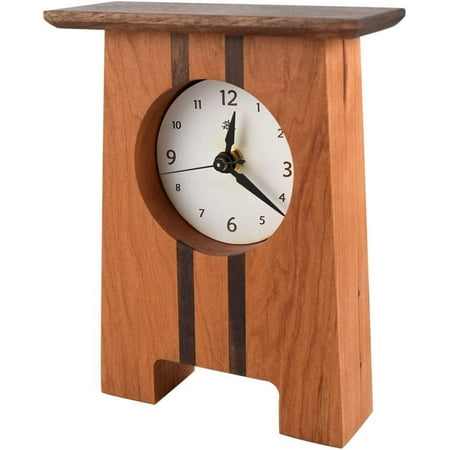 American Made Craftsman Style Desk Clock, Cherry and Walnut, 7.75