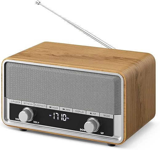 AM FM Radio Plug in Wall Clock Radio for Bedroom Digital Radio with LCD Display/40 Presets Retro Bluetooth Speaker Radio for Office FM Radio with Best Reception for Great Gift Wood