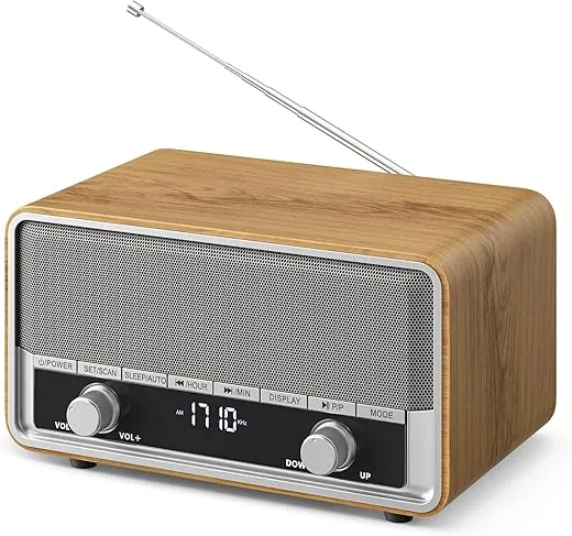 AM FM Radio Plug in Wall Clock Radio for Bedroom Digital Radio with LCD Display/40 Presets Retro Bluetooth Speaker Radio for Office FM Radio with Best Reception for Great Gift Wood