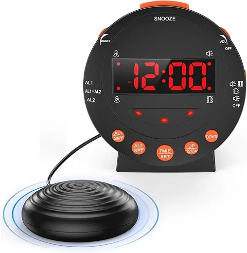 AMIR Dual Extra Loud Alarm Clock with Bed Shaker, Sonic Boom Alarm Clock with Vibrating, Adjustable Volume, Snooze, for Hearing Impaired, Deep Sleepers, Kids, Elderly, Home, and Office