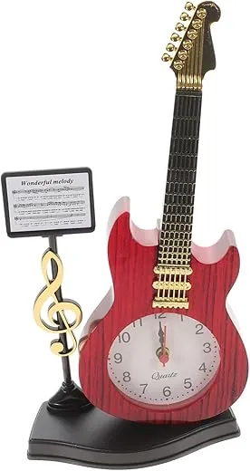 Amosfun Guitar Alarm Clock Violin Clock Guitar Clock Musical Alarm Clock Bedside Clock Home Decoration Chinoiserie Decor Desk Topper Student Desktop Plastic Red Birthday Present