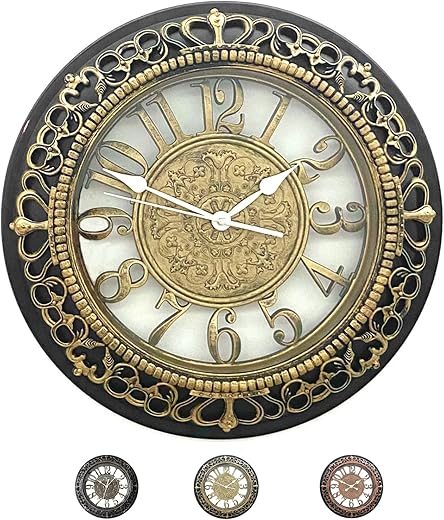 ANDSTAR 20 Inch Wall Clock Retro Farmhouse Easy to Read Wall Clocks Art Distressed Old-Fashioned Silent Wall Clock Large Retro Rustic Country Decorative for Kitchen Living Room Bedroom(Antique Gold)