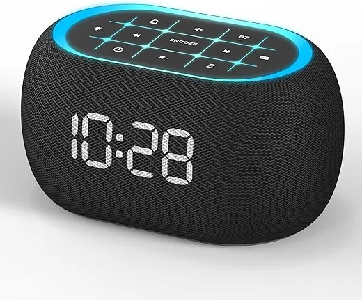 ANJANK Alarm Clock FM Radio with Bluetooth Speaker, Hi-Fi Stereo Sound, 0-100% Dimmer, 7 Night Light Colors, 8 Wake Up Sounds, 30-Level Volume, Small Digital LED Clock with Auto Time Sync for Bedroom